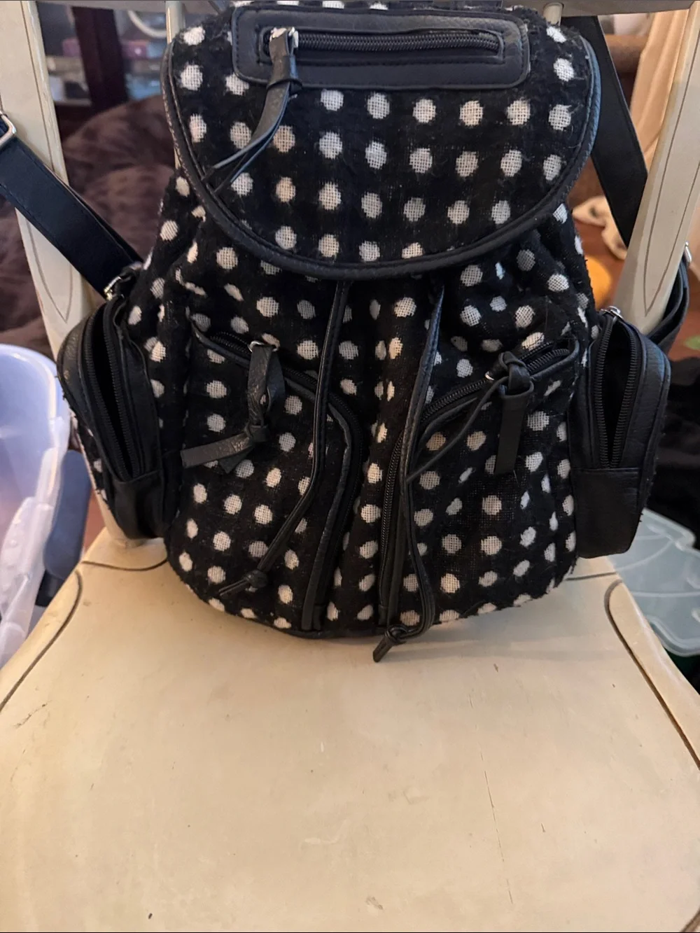 Polka Dot Black & White Drawstring Backpack